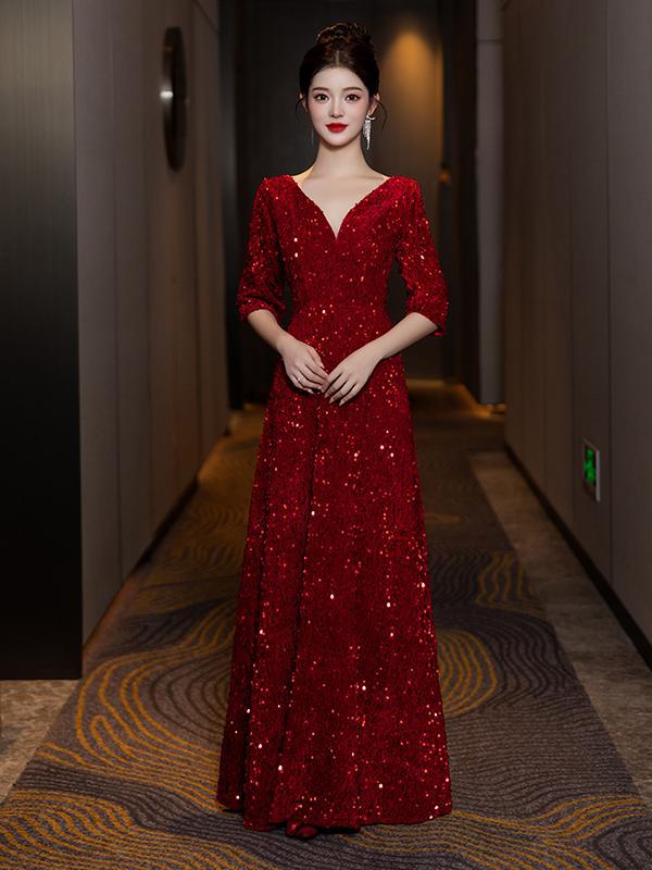 High-end Sequin Evening Dress for Choir Performance Host Conductor Piano Performance Slim Fit Slimming Choir Dress for Women