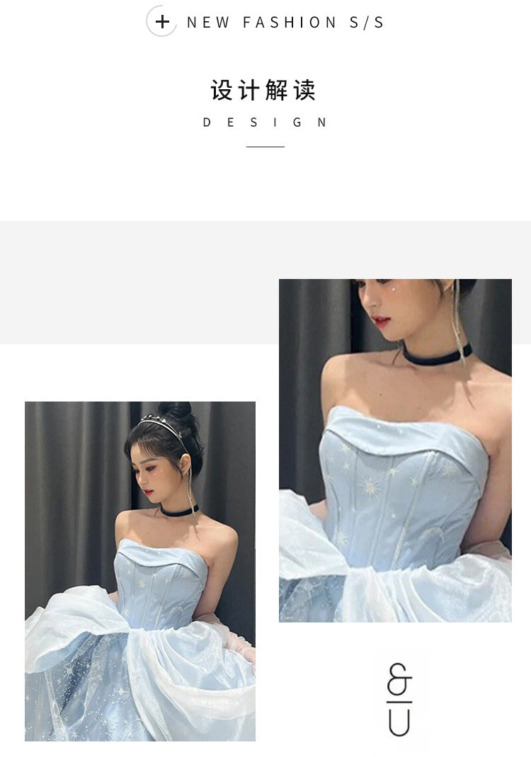 Evening Dress Women's, Blue Fairy High Sense Niche Princess Adult Ceremony Light Luxury Temperament Ladies Banquet Dress
