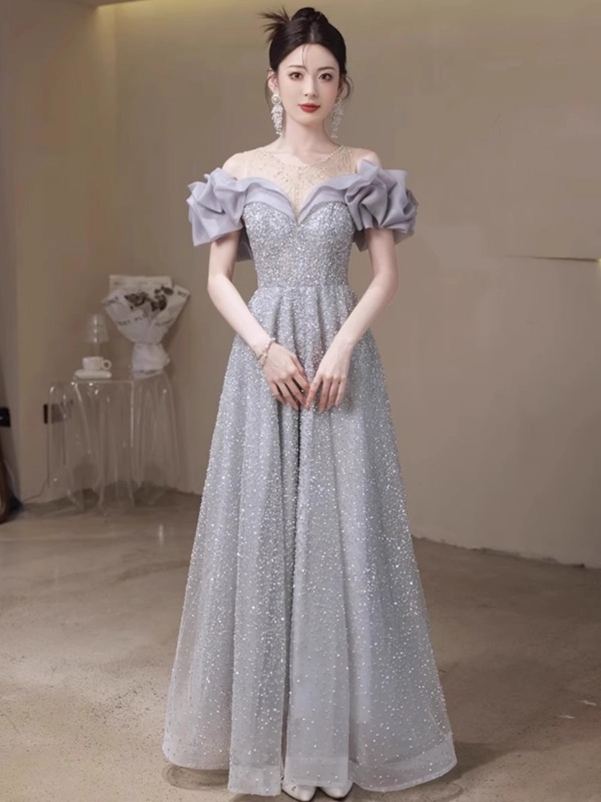 Banquet Evening Dress 2024 New High-Grade Birthday Vocal Music Art Test Host Dress Bride Engagement Dress