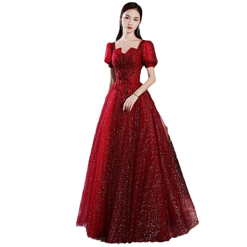 Toast Dress Bride 2024 Red New Style Wedding High-End Elegant Engagement Evening Dress Women's Gauze Dress Autumn