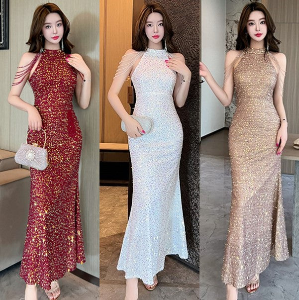 5135 Evening Dress for Women High-End Affordable Luxury Niche High Sense Banquet Temperament Host Sequined Adult Ceremony Fishtail Dress