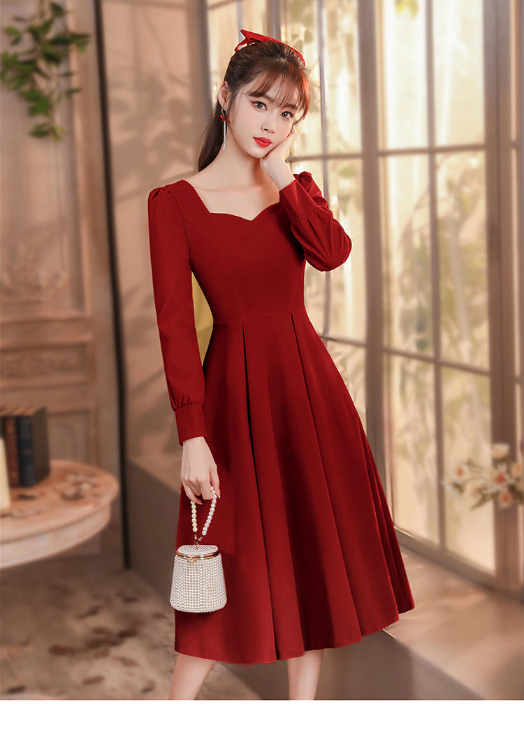 Toast Dress Bride 2024 New Autumn and Winter High-End Engagement Dress Back Door Slim Fit Slimming Long Sleeves Dress