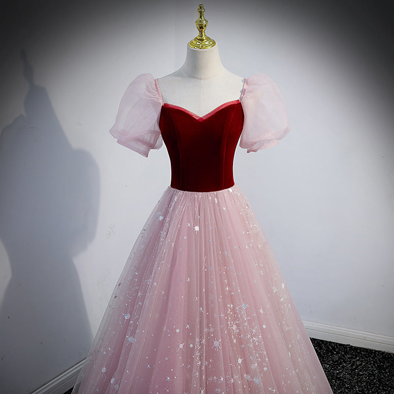 French Princess Dress Evening Dress Female Adult Ceremony Fairy Starry Sky Gradient Dress Student Graduation Ceremony Piano Performance