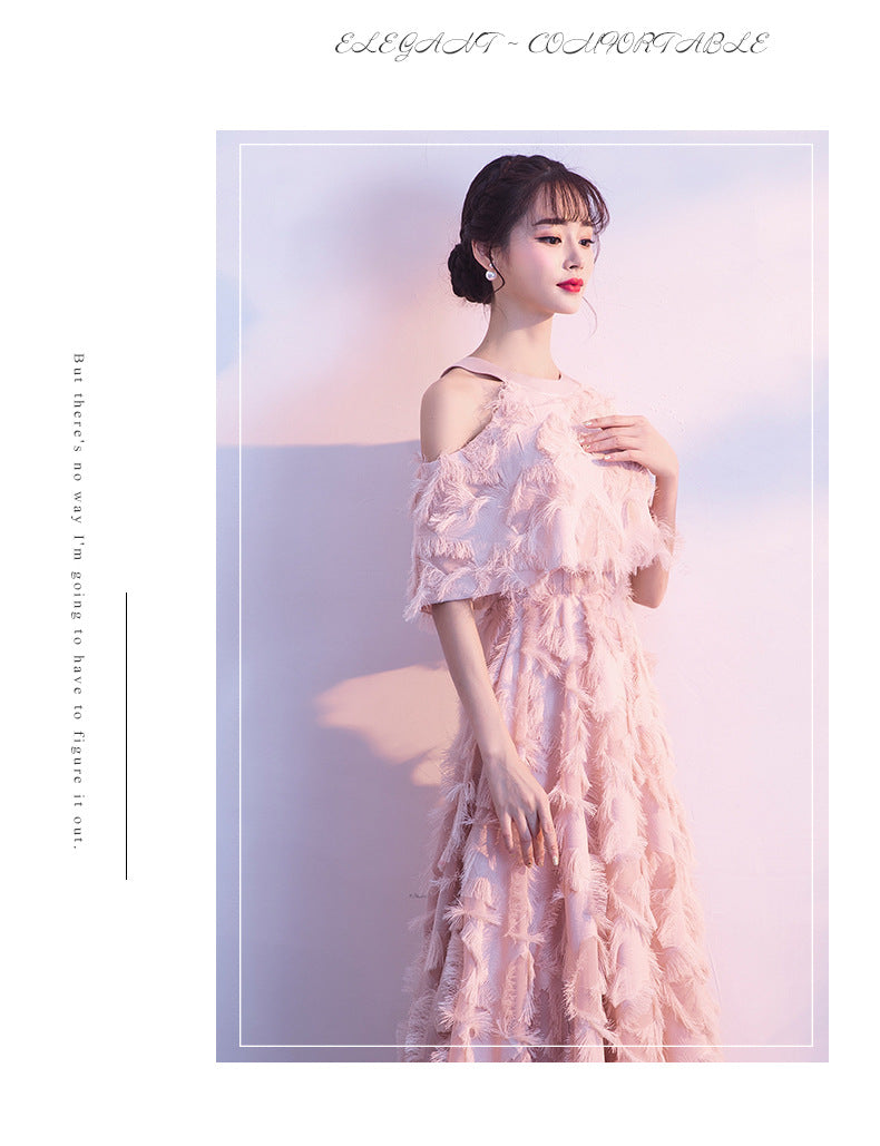 Halter Banquet Evening Dress Dress Women's 2024 Autumn New Elegant Long Slimming Solo Art Exam Pink Bridesmaid