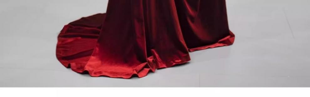 High-Grade Velvet Toast Dress Wine Red Long Sleeve Bride Engagement Dress Banquet Host Dress Annual Meeting Dress