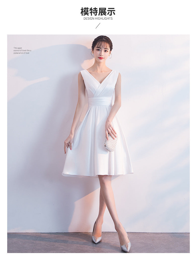 Evening Dress for Women New Style Daily Wear Petite White Slimming Short Dress Bridesmaid Dress Annual Meeting Small Dress