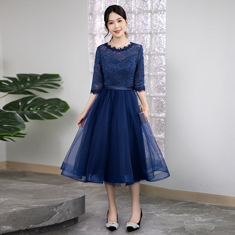 Small Dress Women's Independent Station Shopee Southeast Asia 2024 New Mid-Length Banquet Host Party Evening Dress