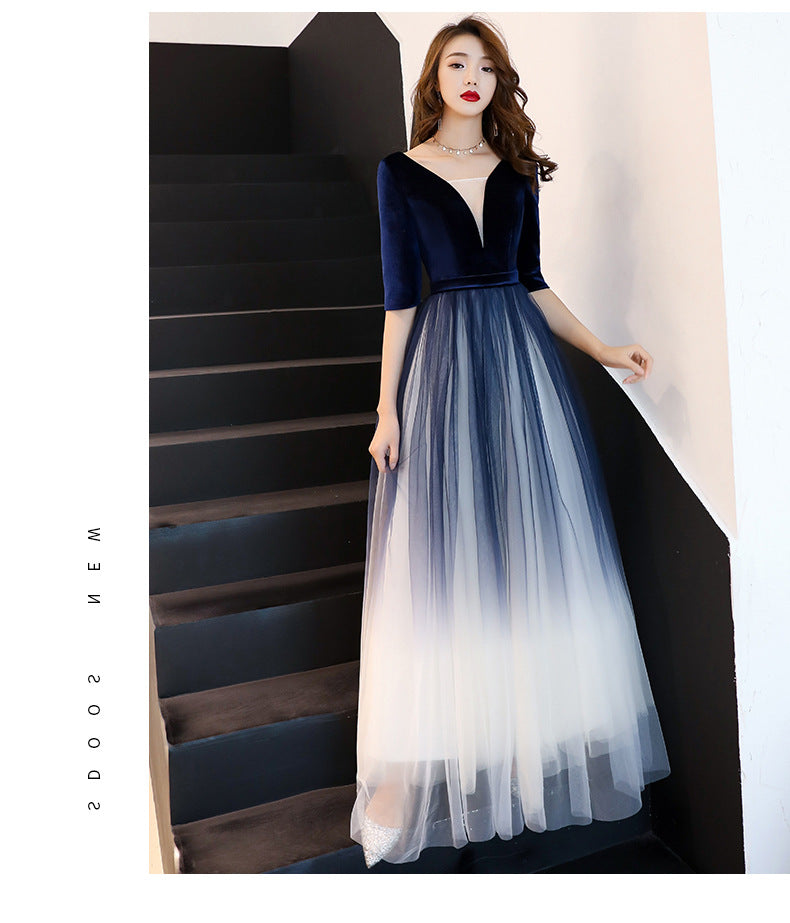 Evening Dress for Women 2024 New Banquet Mid-Sleeve Long Slimming Annual Meeting Socialite Dress Evening Dress for Women Autumn and Winter