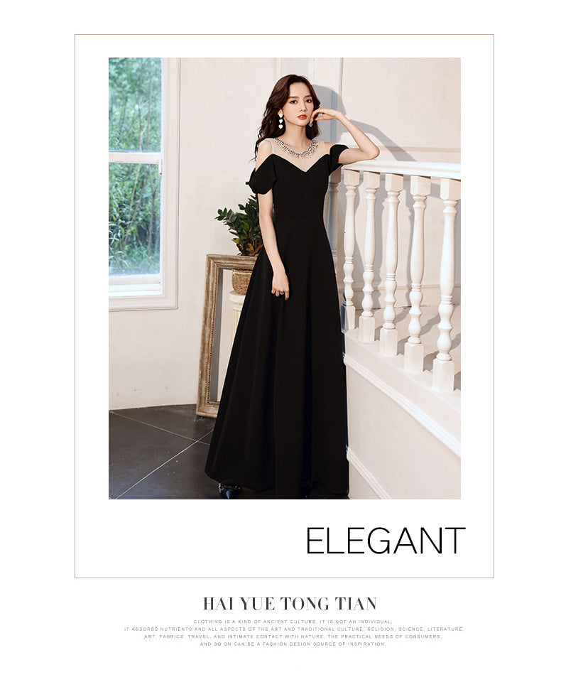 Black Evening Dress for Women 2024 New Daily Style Long Elegant Dress Host Ladies Party Dress