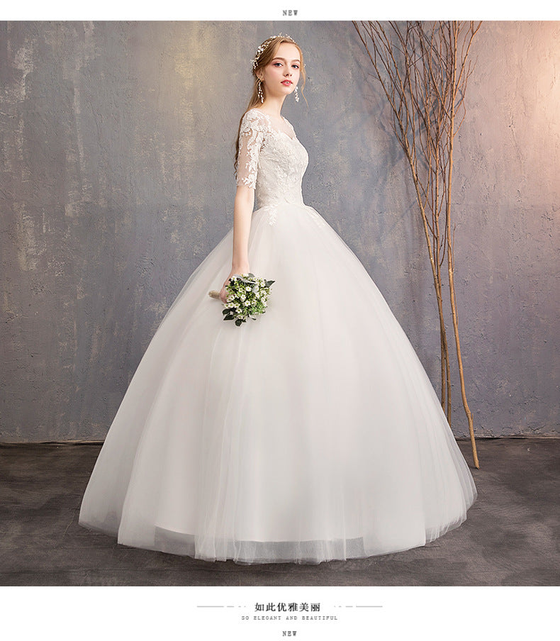 Wholesale Primary Wedding Dress 2024 New off-Shoulder Half Sleeve Floor-Length Simple Lightweight Wedding Dress French Retro Female Manufacturer