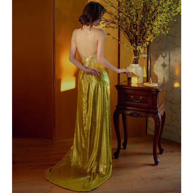 French Style Evening Dress for Women 2024 New Light Luxury Minority High-End Adult Ceremony Tube Top Engagement Dress Banquet Trailing