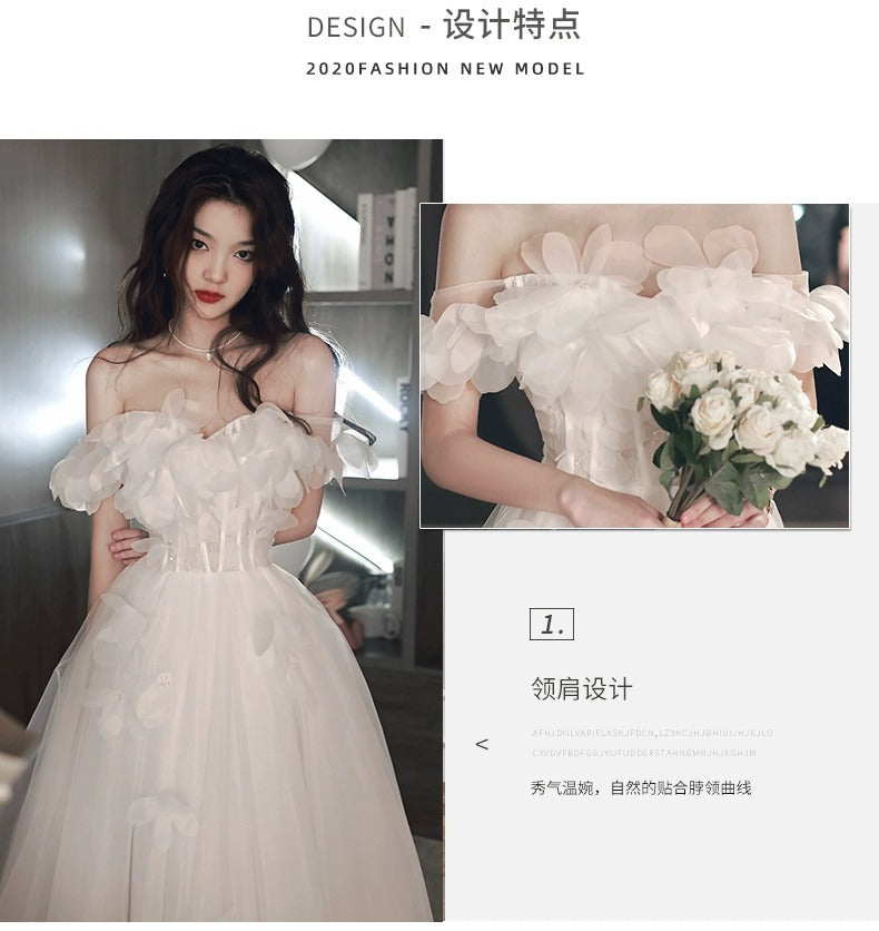 White Evening Dress Women's French Style High Sense Birthday Adult Wedding Dress Princess on the Run High-End Affordable Luxury Niche Host