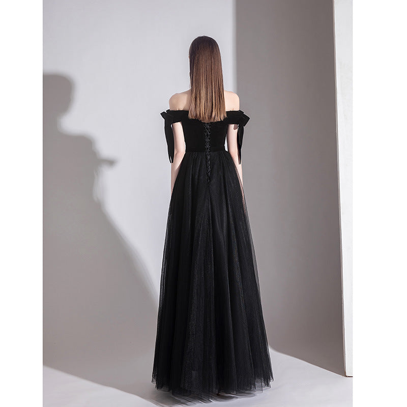 off-Shoulder Black Evening Dress Female 2024 New Sexy Aura Queen Banquet Modern Temperament Slimming Long