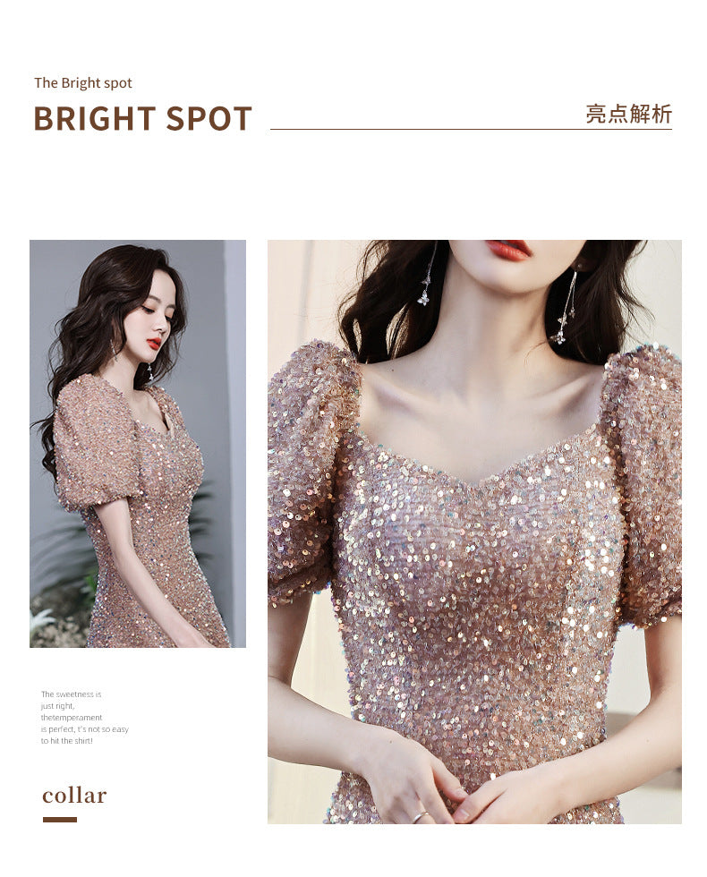 3183 Evening Dress Women's New Annual Party Banquet Temperament Entry Lux Niche High-End Host High Sense Dress