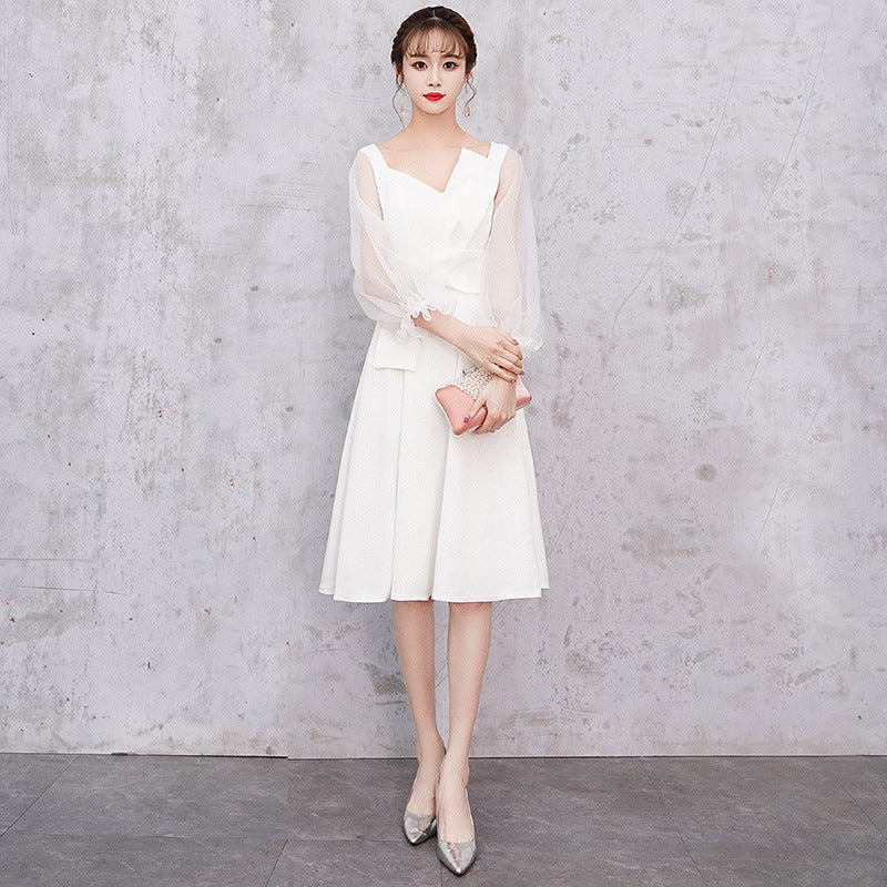 Banquet Evening Dress Female 2023 New Style White Fairy Student Dress Daily Style Temperament Dress Slimming