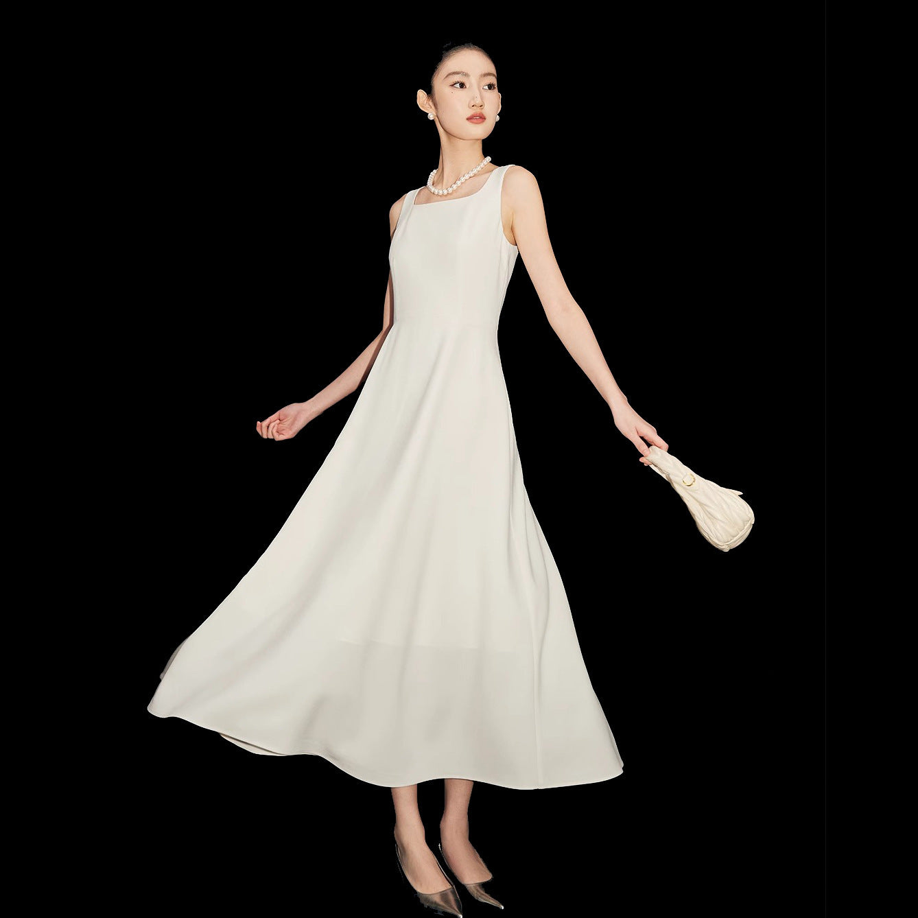 French Style White Dress 2024 New Sleeveless Vest Dress for Women Summer Fashion Slimming Long Dress