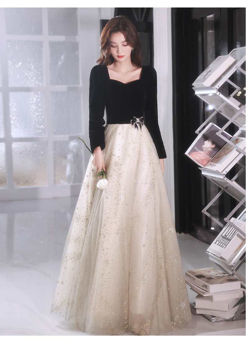 Black Evening Dress Banquet 2023 New Summer and Autumn Long Sleeve Elegant Annual Meeting Stunning Daily Dress Dress