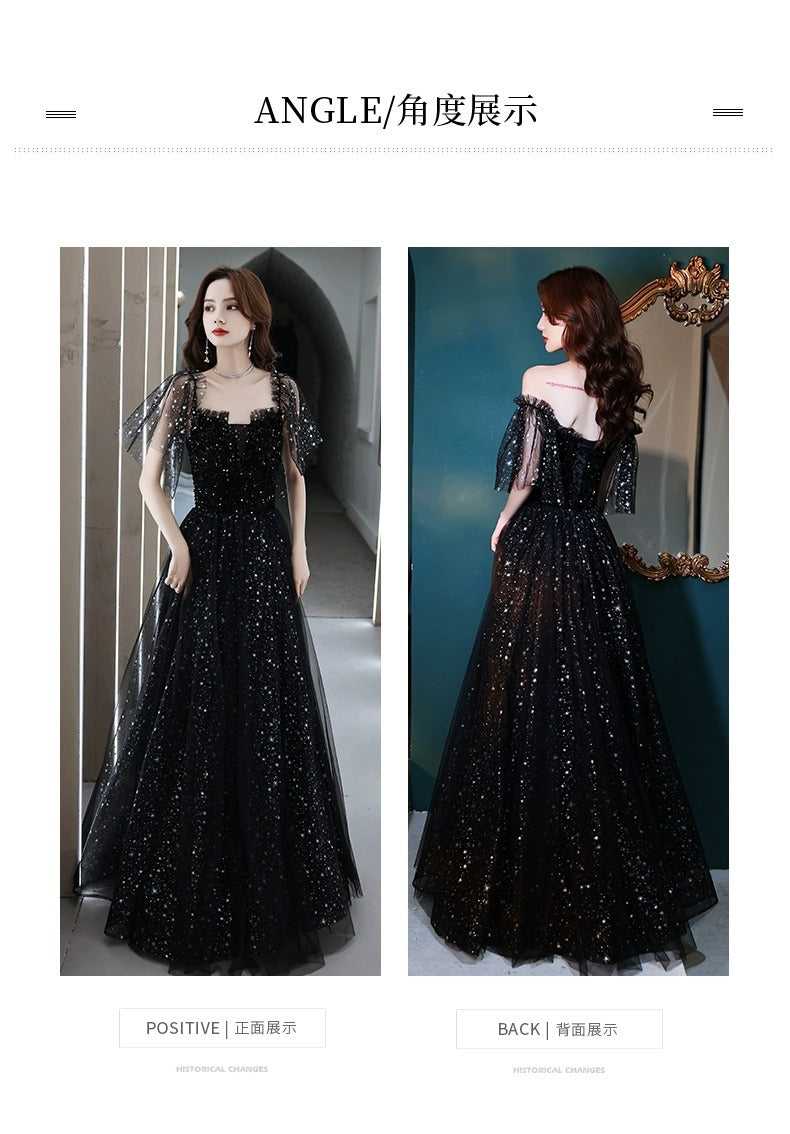 Black Evening Dress Women's High Sense Host Banquet 2024 New Autumn High-End Temperament Light Luxury Minority