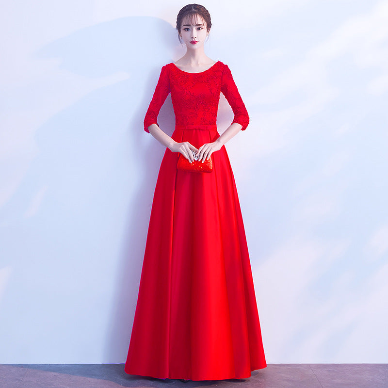 Toast Dress Bride 2024 New Wedding Banquet Evening Dress Skirt Women Wine Red Long Style Can Be Worn Casual Long Sleeve