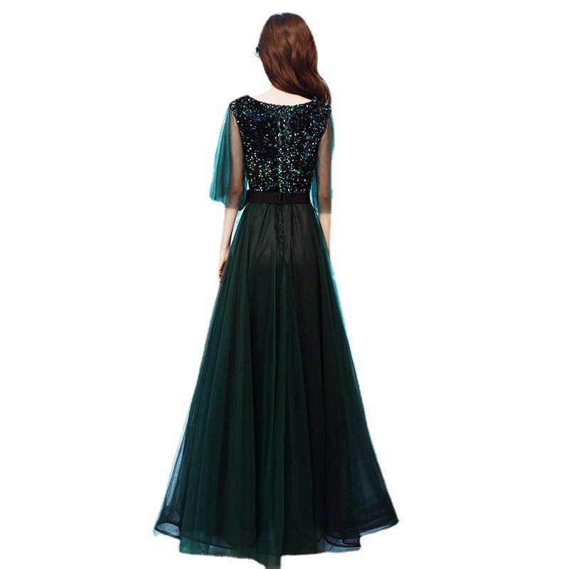 Evening Dress Prom dresses Green sequin Women Banquet Temperament French Entry Lux Niche High-End Dark Green Princess Annual Meeting Host H28822