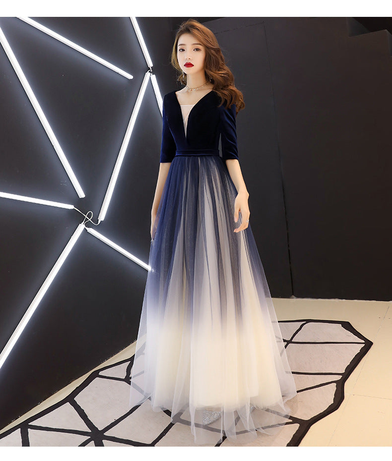 Evening Dress for Women 2024 New Banquet Mid-Sleeve Long Slimming Annual Meeting Socialite Dress Evening Dress for Women Autumn and Winter