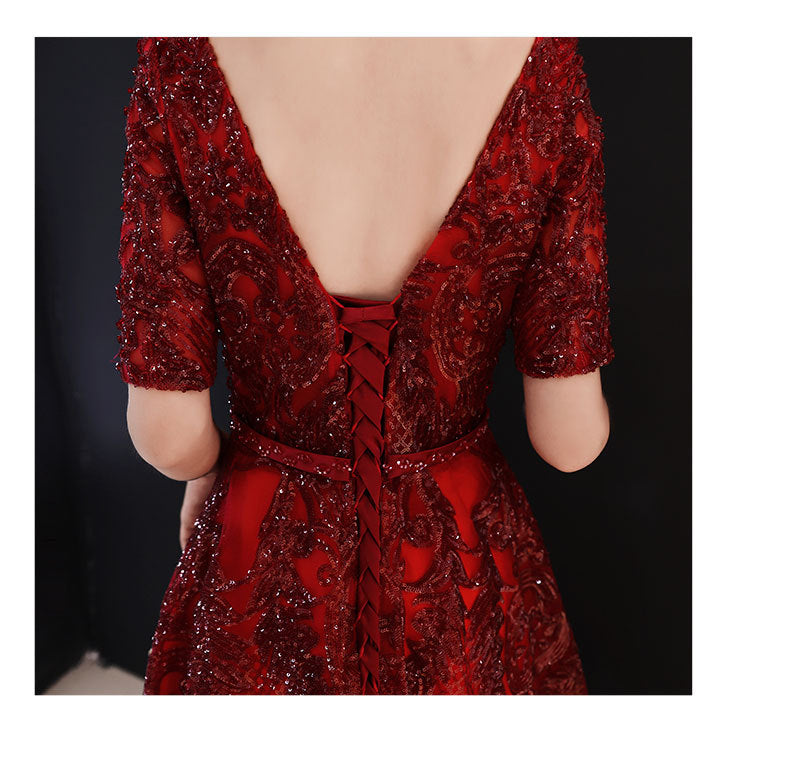 Toast Dress Bride Wedding Evening Dress Temperament Red Engagement Banquet Host Dress Women's Autumn Evening Dress