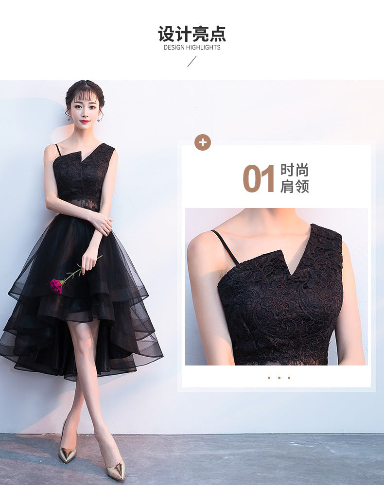 Black Banquet Evening Dress for Women 2024 New Autumn Slimming Elegant Lady Student Short Dress Western Style