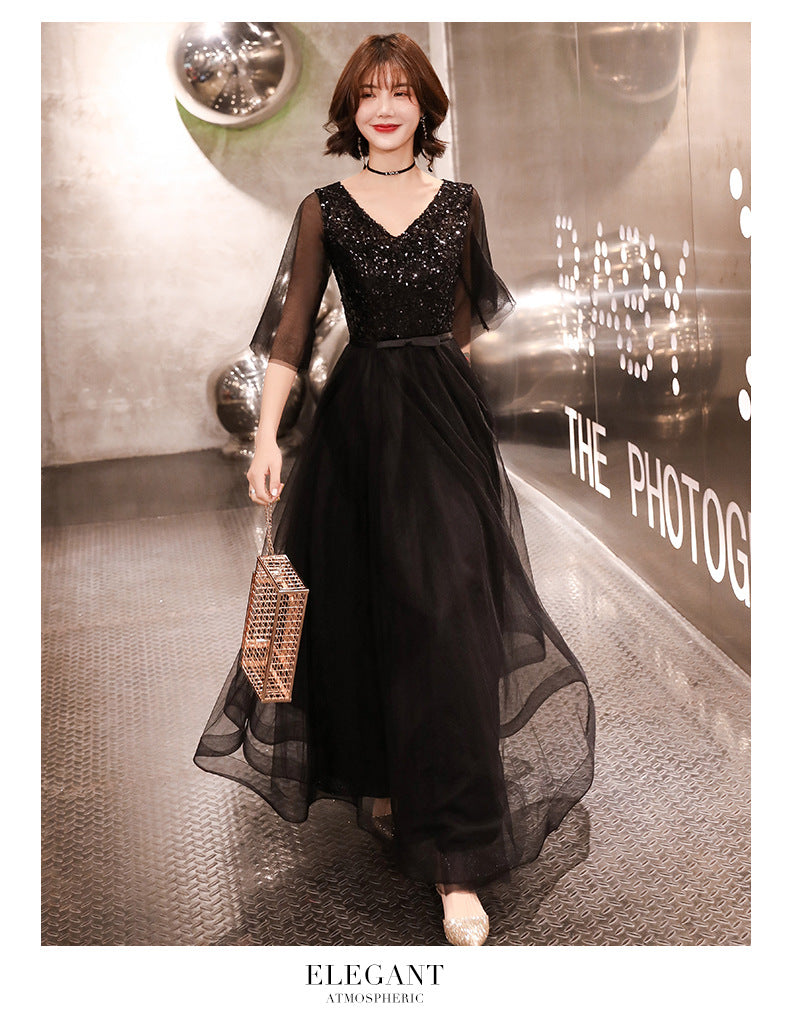 Banquet Evening Dress for Women 2024 Summer New Elegant Elegant Black Temperament Queen Choir Costumes Long Dress