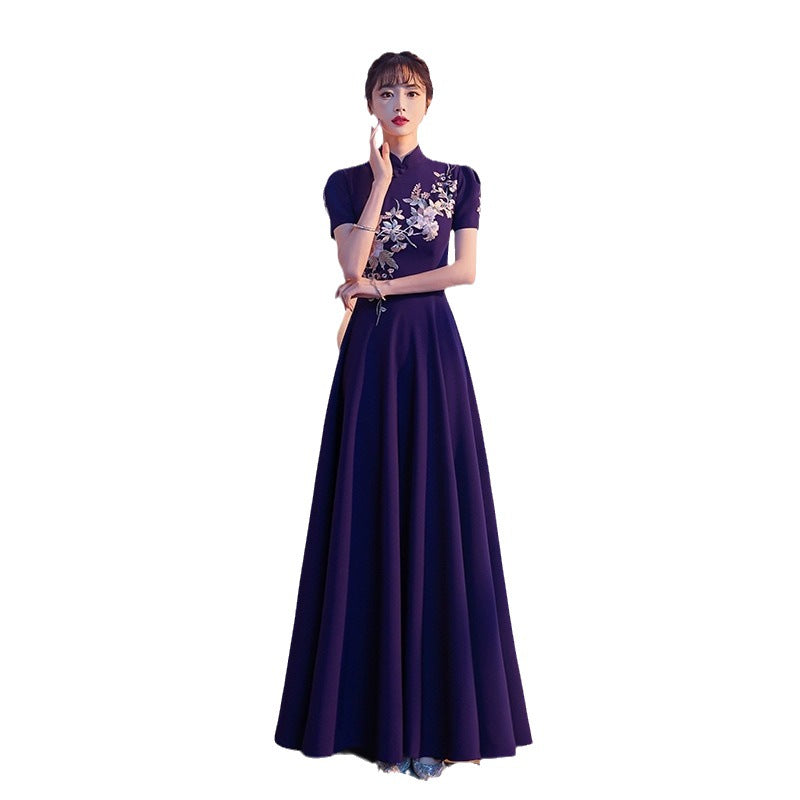 Chorus Cheongsam Performance Costume Female Dress Elegant Chinese Style Command Solo Dress Embroidered Chinese Style Recitation Clothing