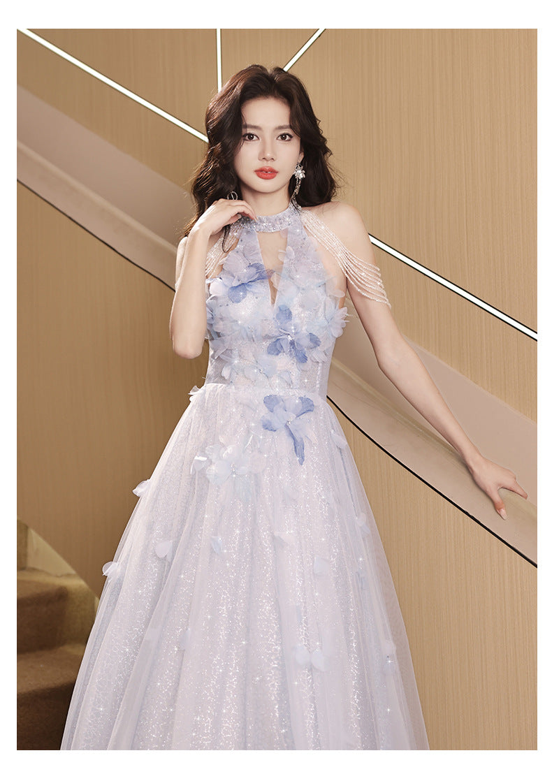 Wedding Dress Evening Dress for Women Light Luxury Minority High-End Blue Graduation High School Beautiful Umbrella Princess Dress Adult Ceremony Girl