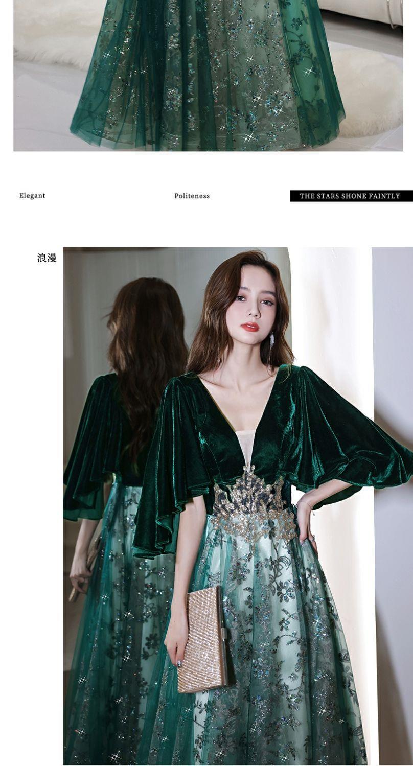 Women's Evening Dress New 2024 Banquet Temperament Green Niche Art Exam Slimming Pleuche Dress One Piece Dropshipping