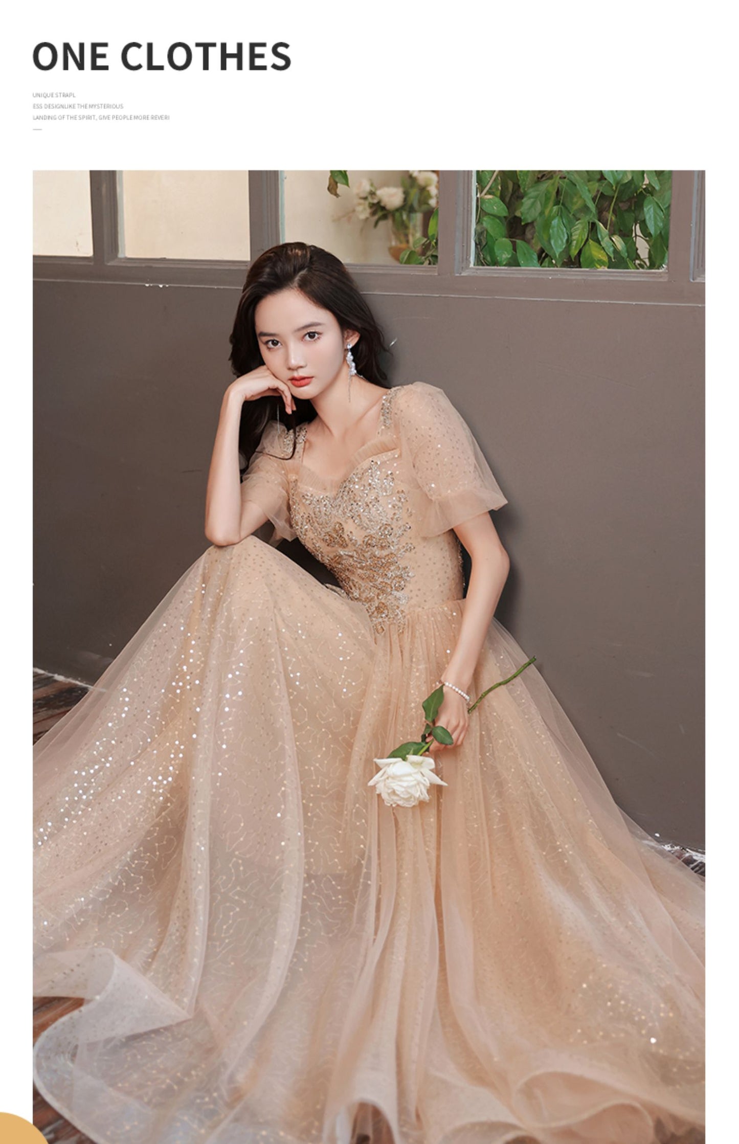 Champagne Evening Dress for Women Banquet Temperament Light Luxury Minority High-End High-Grade Host Summer Art Exam Engagement Dress