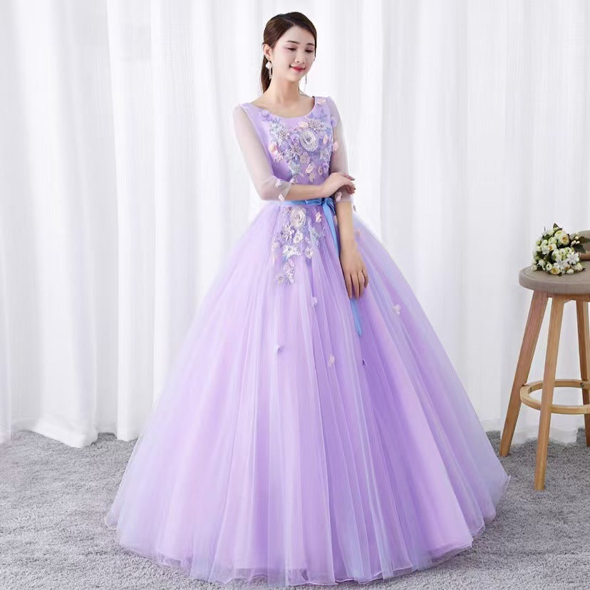 Purple Yarn Evening Dress 2024 New Banquet Temperament Slimming Host Fairy Art Exam Socialite Gathering Dress Women