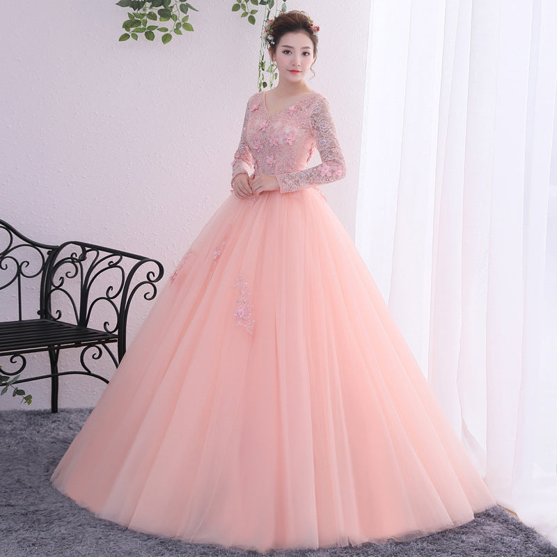 Annual Party Evening Dress 2024 New Studio Shooting Student Vocal Music Art Test Performance Clothes Long Sleeve Elegant Bubble Dress Female