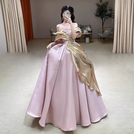 Light Purple Pink French Evening Dress Princess Dress 2024 Fashion Elegant Graceful Dress Adult Ceremony Birthday Pettiskirt