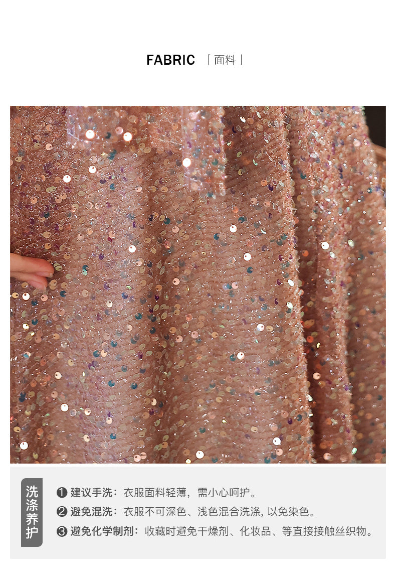 Foreign Trade Cross-Border Supply Evening Dress for Women 2024 New Banquet Socialite Temperament Entry Lux Niche Host Sense Sequins