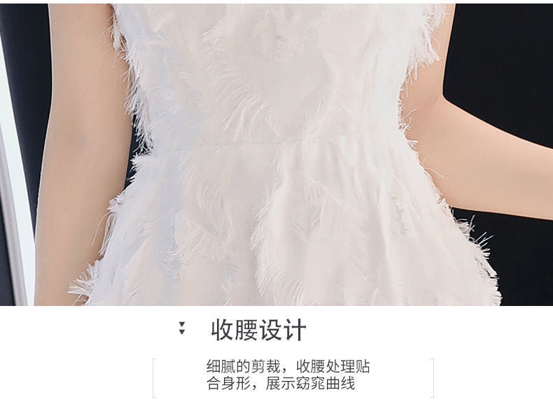 2024 Little Evening Dress Female White Elegant Graceful Fairy Banquet Birthday Party Host Everyday Dress Long