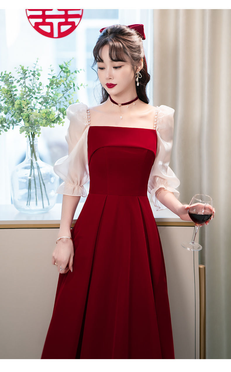 2024 Wine Red High Sense Dinner Suit Summer Dress Toast Dress Bride Daily Style Engagement Dress