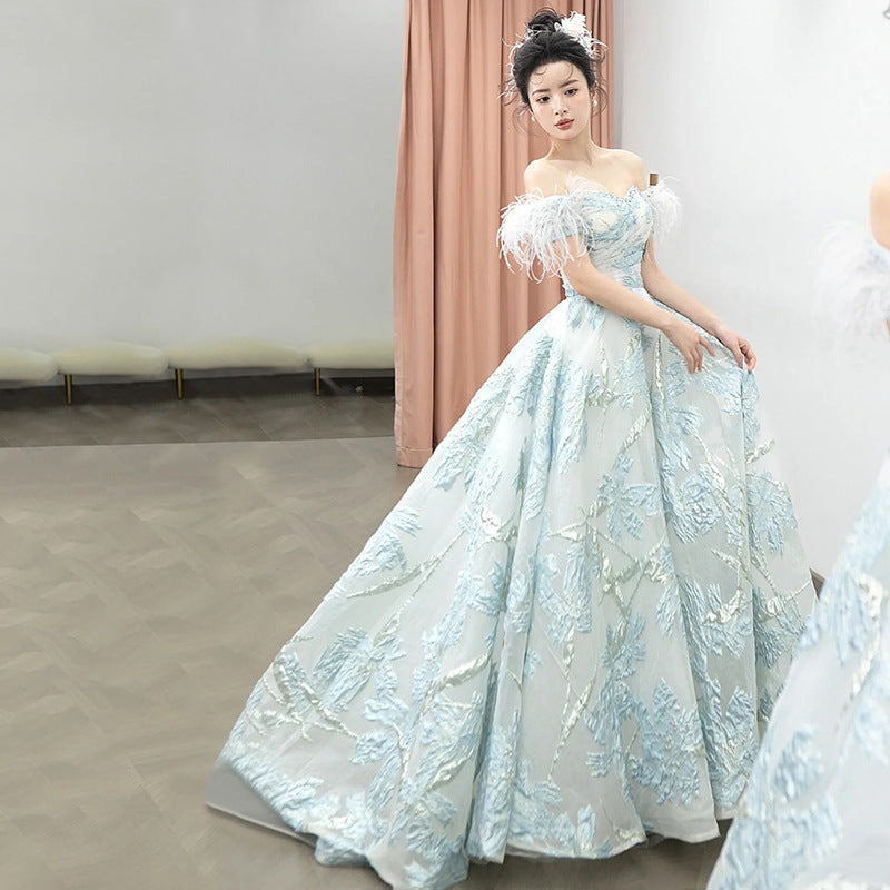 Princess on the Run Toasting Dress Female Bride High-End Affordable Luxury Niche Fairy Adult Ceremony off-Shoulder Banquet Evening Dress Dress