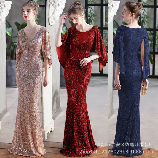 Shiny Evening Dress for Women Banquet Temperament High-End Affordable Luxury Niche High-Grade Sequined French Annual Meeting Host