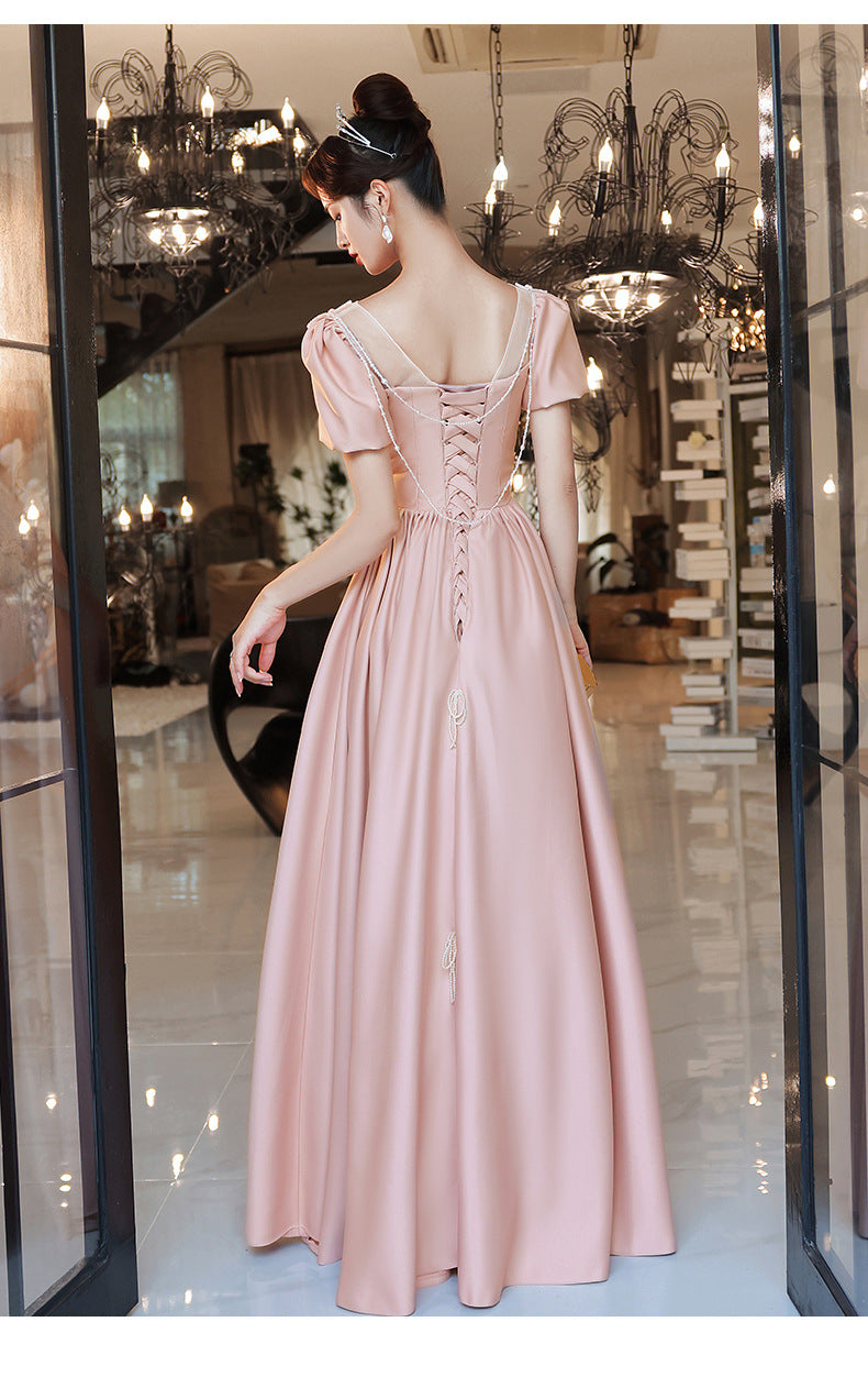 Pink Little Evening Dress Female High-End Banquet Temperament Entry Lux Senior Sense Niche Host Annual Meeting Vocal Music Art Test