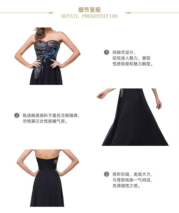 Wholesale Performance Ball Beaded Long Evening Dress Sleeveless Tube Top Embroidered Chiffon Dress Banquet Party Dress