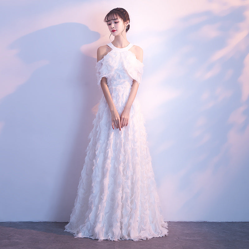 Halter Banquet Evening Dress Dress Women's 2024 Autumn New Elegant Long Slimming Solo Art Exam Pink Bridesmaid