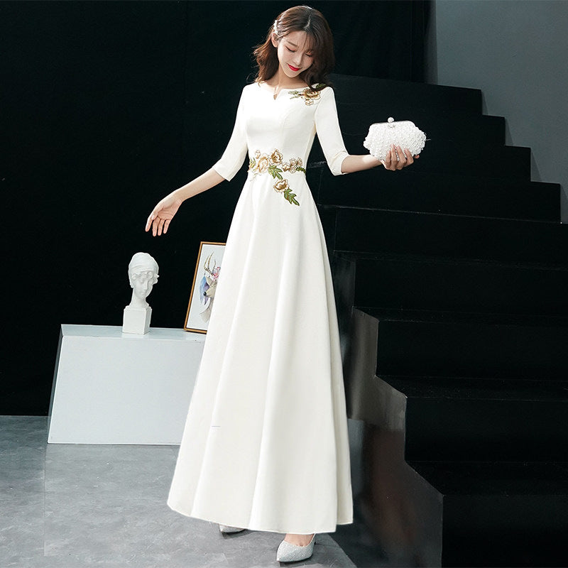 Banquet Evening Dress Dress Women's 2024 New Annual Meeting Host Elegant Long Sleeve Party Dress Mid-Length