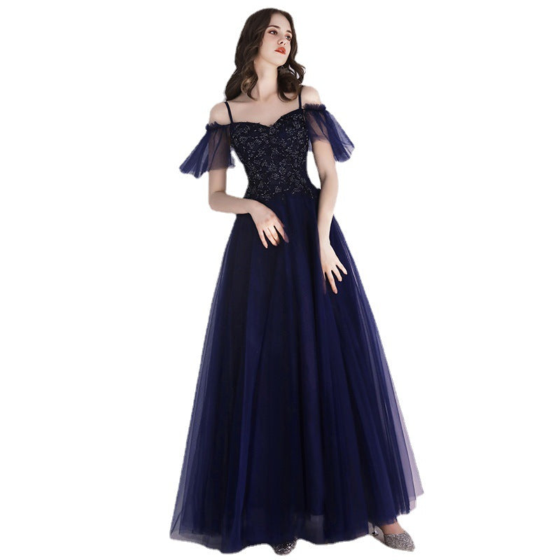 Evening Dress Women's Simple and Elegant Autumn Elegant Long Banquet Sling Host's Dress Dress Toast Dress
