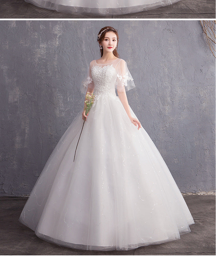 Primary Wedding Dress 2024 New Bridal Wedding off-Shoulder Wedding Dress Simple Korean Style Floor-Length Light Wedding Dress Factory Approval