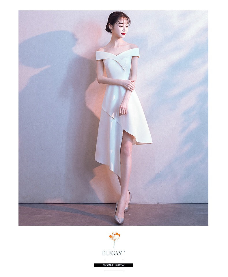 White Little Dress 2024 New Off-Shoulder Mid-Length Elegant Fashion Slim Fit Host Party Gathering Annual Meeting