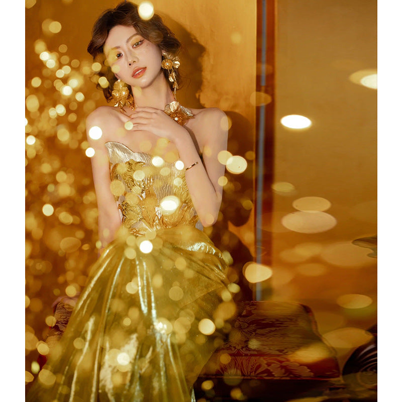 French Style Evening Dress for Women 2024 New Light Luxury Minority High-End Adult Ceremony Tube Top Engagement Dress Banquet Trailing