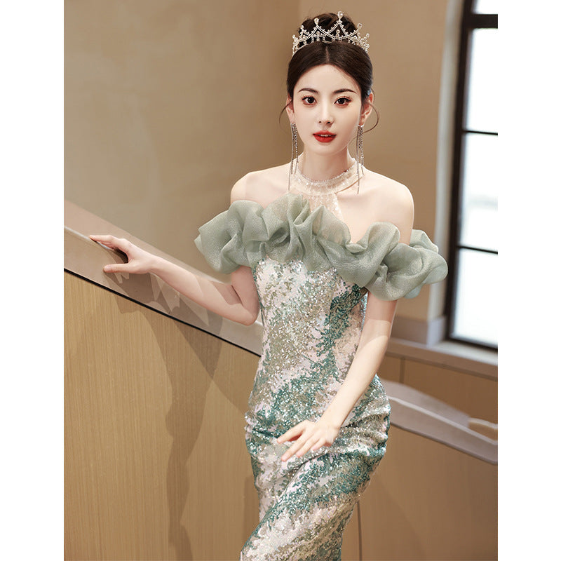 French High-End Fishtail Skirt Ladies Banquet Elegant Evening Dress Skirt Women's Sequined High Sense Long Sexy Host
