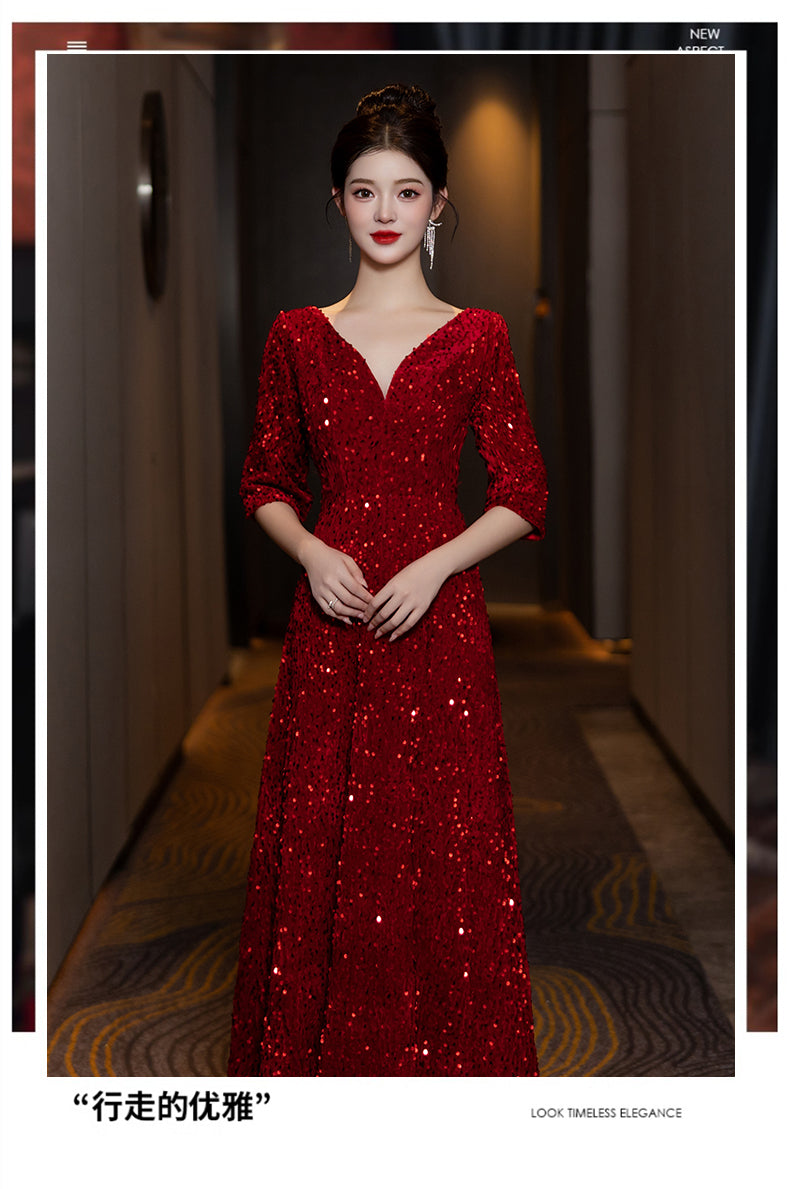 High-end Sequin Evening Dress for Choir Performance Host Conductor Piano Performance Slim Fit Slimming Choir Dress for Women
